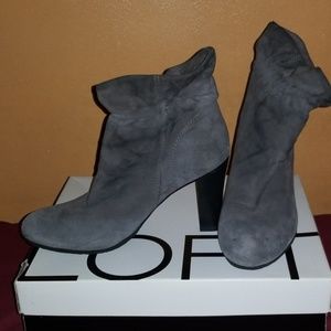 Loft Grey Suede Ruffle Bootie